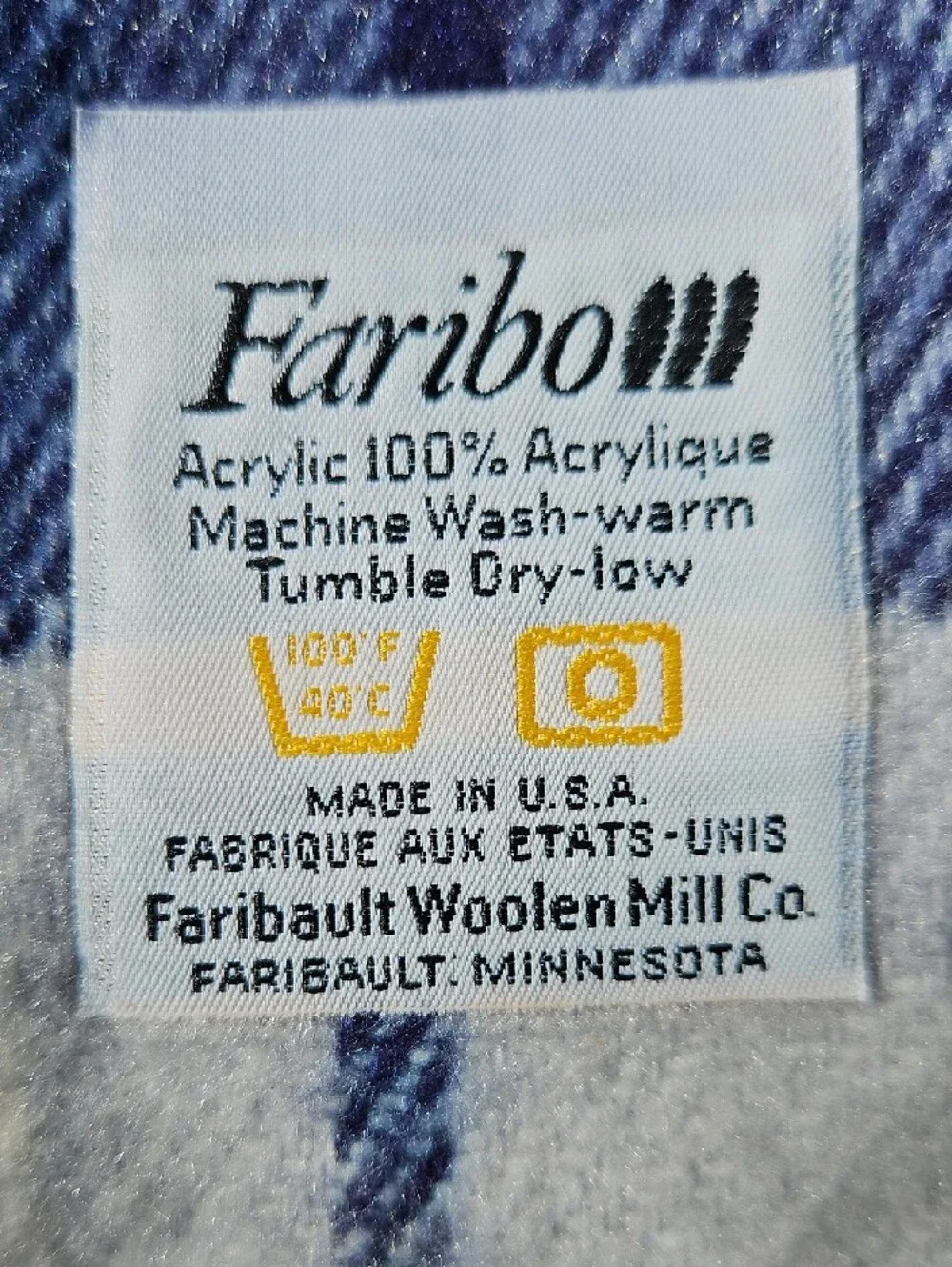 Vintage Faribo Blue Grey Gold Plaid Fringe Throw Stadium Blanket Size 52 X 52